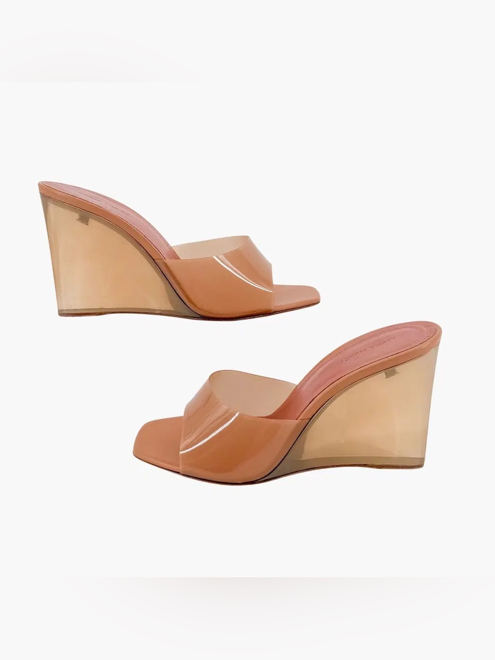 Amina Muaddi - Lupita Glass Wedge Slide Sandals - 38 (8) - Tan